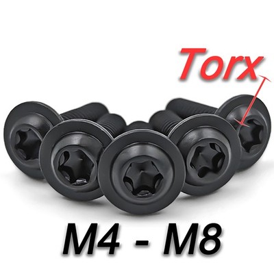 Linsenkopfschrauben mit Flansch Torx TX Schwarz Edelstahl V2A M4 M5 M6 M8