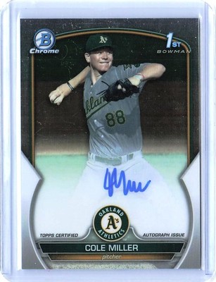 2023 Bowman Draft Cole Miller Chrome Autographed Baseball Card - CDA-CMI