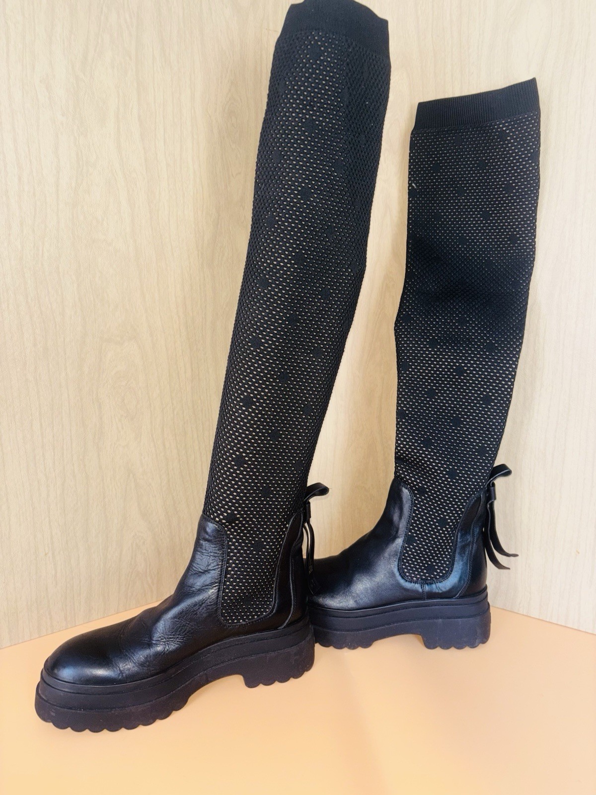 RED VALENTINO Knitted Over The Knee Boots US 6.5 to 7 EU37 Contrast Leather thumbnail 6