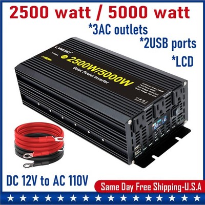 2500W 5000W Power Inverter DC 12v to AC 110v 120v LCD 3AC Car Converter Camping
