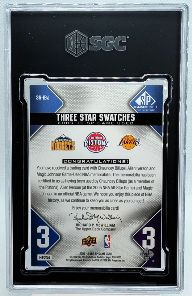 /50 Magic Johnson IVERSON Billups SGC 9 Patch 2009-10 SP Game Used 3 Star Swatch - Image 2 of 4