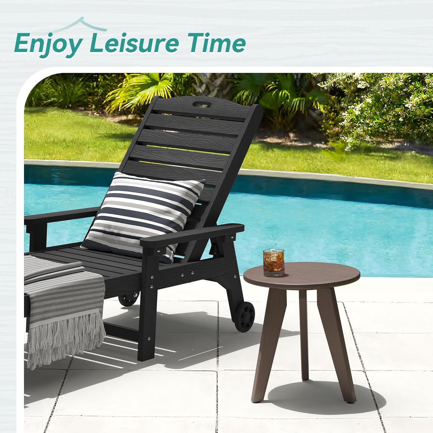 Outdoor Side Table, HDPE Small Round 1PC, Dark Brown 