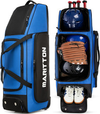 Rolling Baseball Catchers Gear Bag with Wheels, Large Baseball Softball Bag for