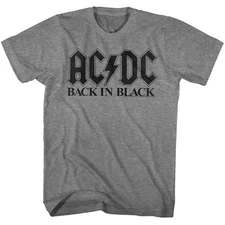 AC/DC Back In Black Logo Rock and Roll Music Band Graphite Heather T-Shirt