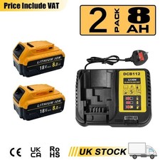 Confezione da 2 batterie agli ioni di litio 18V XR slide compatibili Dewalt e DCB184 compatibili 8,0Ah DCB182 DCB206