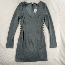 Windsor Women's Teal Faux Suede Cut Out Bodycon Mini Dress Size L Long Sleeve
