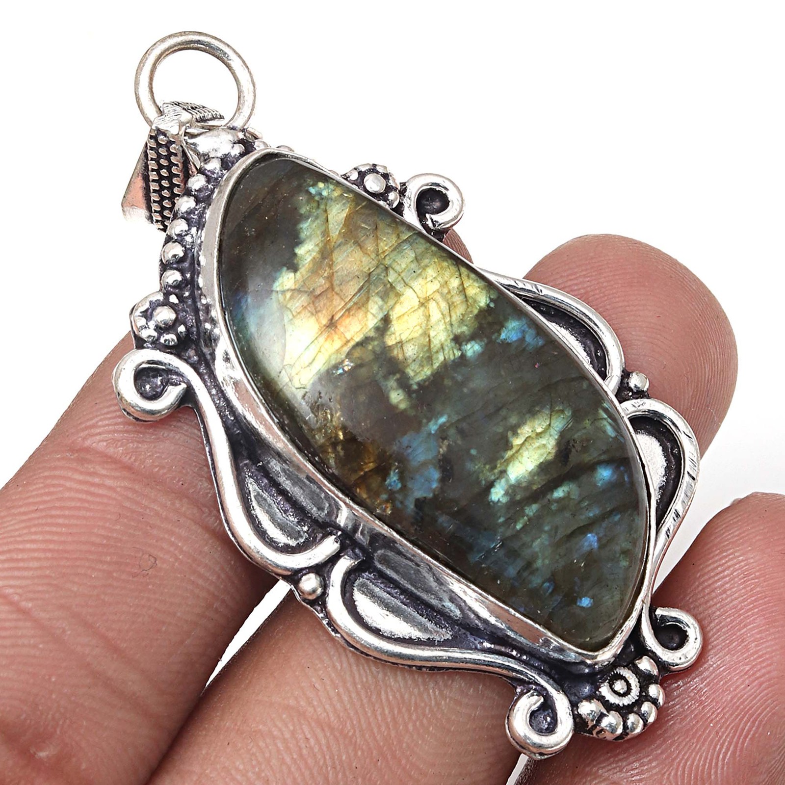 Pendant Shiney Labradorite Gemstone Valentine'Day Gifted Silver Jewelry 1.5