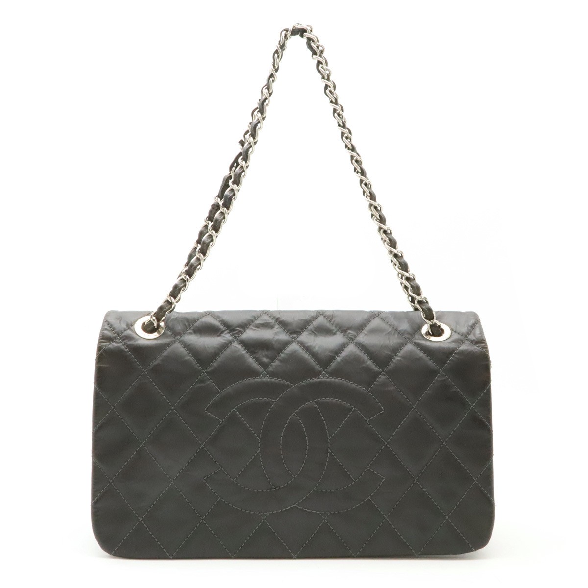 CHANEL Matelasse CC Chain Shoulder Bag Wrinkled PVC Matte Black BG25689  