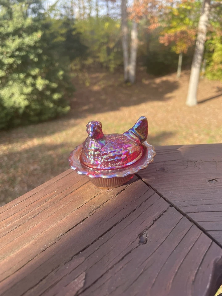 Mosser Ruby Red Carnival Mini Hen On A Nest Glass. No chips or cracks. BEAUTIFUL - Image 3 of 4