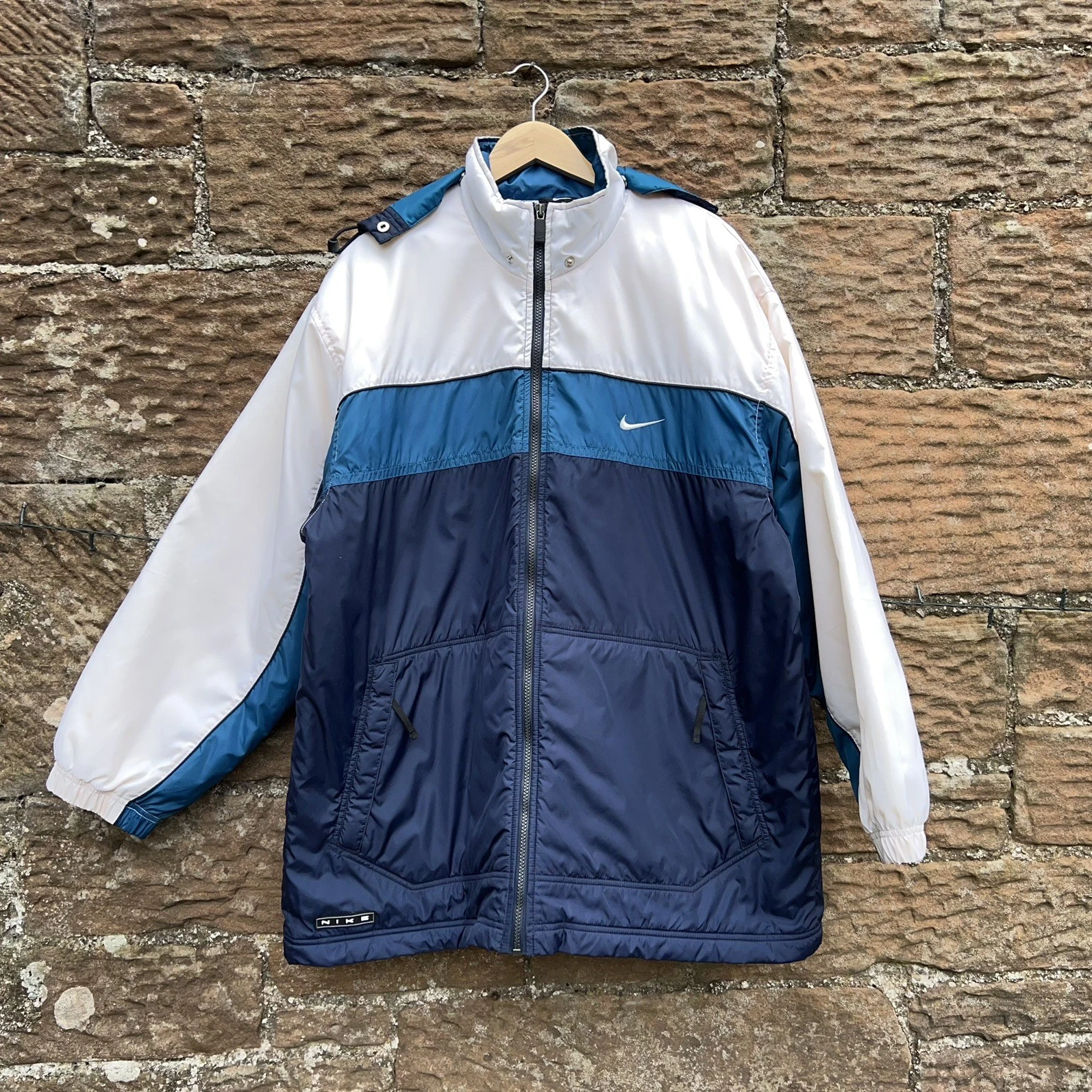 NIKE Vintage Colourblock Jacket Large Oversized Swoosh Spell out Rare