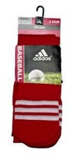 Adidas Climalite Unisex Rivalry Baseball 2 pair socks M 5-9.5 red/white