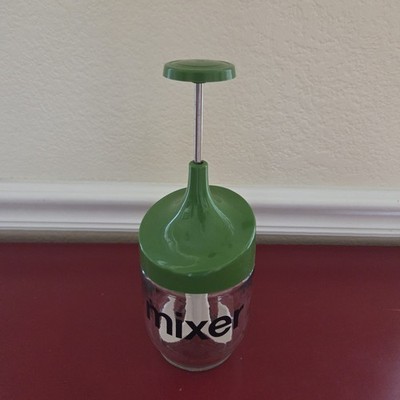 Vintage Manual Food Mixer Retro Green Push Handle Glass Container gemco USA