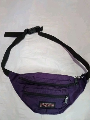 Jansport Vintage 90s Fanny Pack Belt Bag Purple Black Nylon Small Solid Light