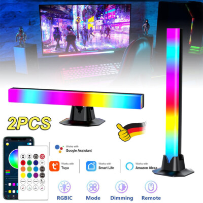2x RGB Smart LED Lightbar TV Hintergrundbeleuchtung Gaming Lampe Sync mit Musik