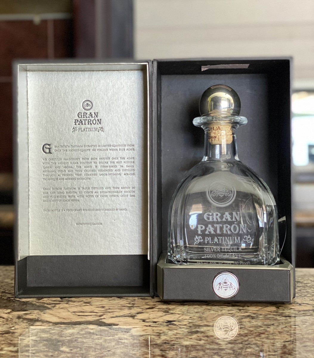 EMPTY GRAN PATRON PLATINUM TEQUILA BOTTLE 750ML WITH BLACK