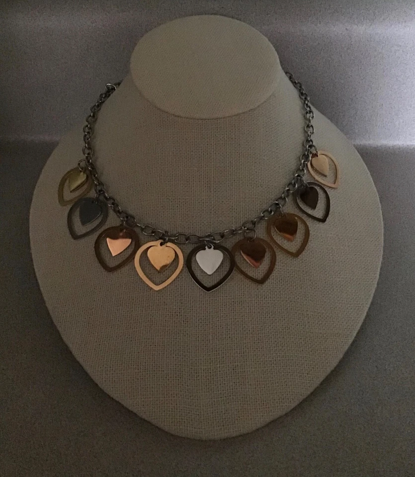  Collar Corazón Tricolor Acero Por Diseño (QVC) Acero Inoxidable Corazón Joyería Foto 4 de 4