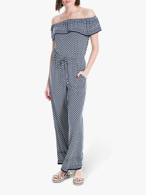 Max Studio Jumpsuit Gänseblümchenmuster Schulterfrei Blau Größe XS