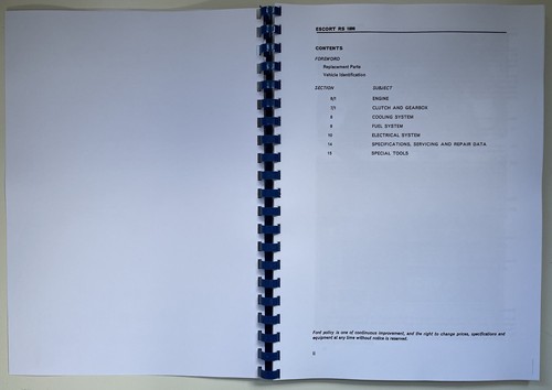 Manual de taller complementario Mk1 Escort RS1600 Inc A3 diagrama de cableado desplegable - Imagen 2 de 4
