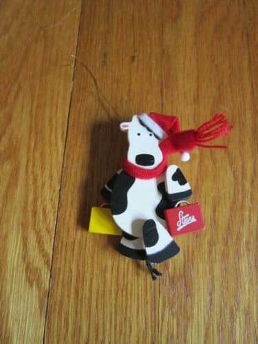 Christmas Cow Ornament Santa Hat w/'Steers' Shopping Bag Wood Decoration - Picture 1 of 8