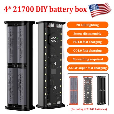 DIY Power Bank Shell Kit PD 22.5W Fast Charging Case Box for 4x 21700 Battery US