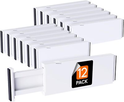 Lifewit 12 Pack Drawer Dividers Plastic 4'' High, 11-17'' Adjustable White 