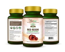 ORGANIC RED REISHI GANODERMA LINGZHI MUSHROOM EXTRACT 60 CAPS 500mg 8 to 1