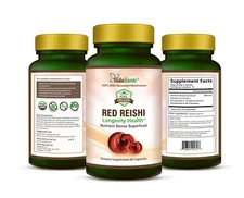 ORGANIC RED REISHI GANODERMA LINGZHI MUSHROOM EXTRACT 60 CAPS 500mg 8 to 1