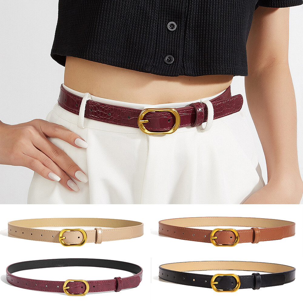 Alloy Buckle Decoration Waist Strap PU Leather Stone Pattern Waist Belt Casual