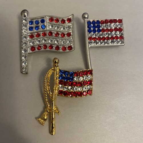 Small USA American Flag Brooch Pin Red, White & Blue Rhinestones.3PC | eBay