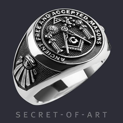 Masonic Ring Freimaurer AF AM Sonne Mond Säulen Silber 925 Herren Freemason Free