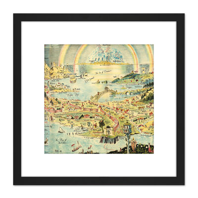 Sleigh 1918 Pictorial Fantasy Ancient Fairyland Map Square Framed Wall Art 9X9''