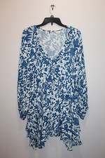 FREE PEOPLE REBECCA MINI DRESS OB957281 RUFFLE FLORAL BLUE & WHITE SIZE XS