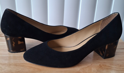 Talbots Size 9 Isa Black Suede 2" Block Tortoiseshell Heel Round Toe Leather