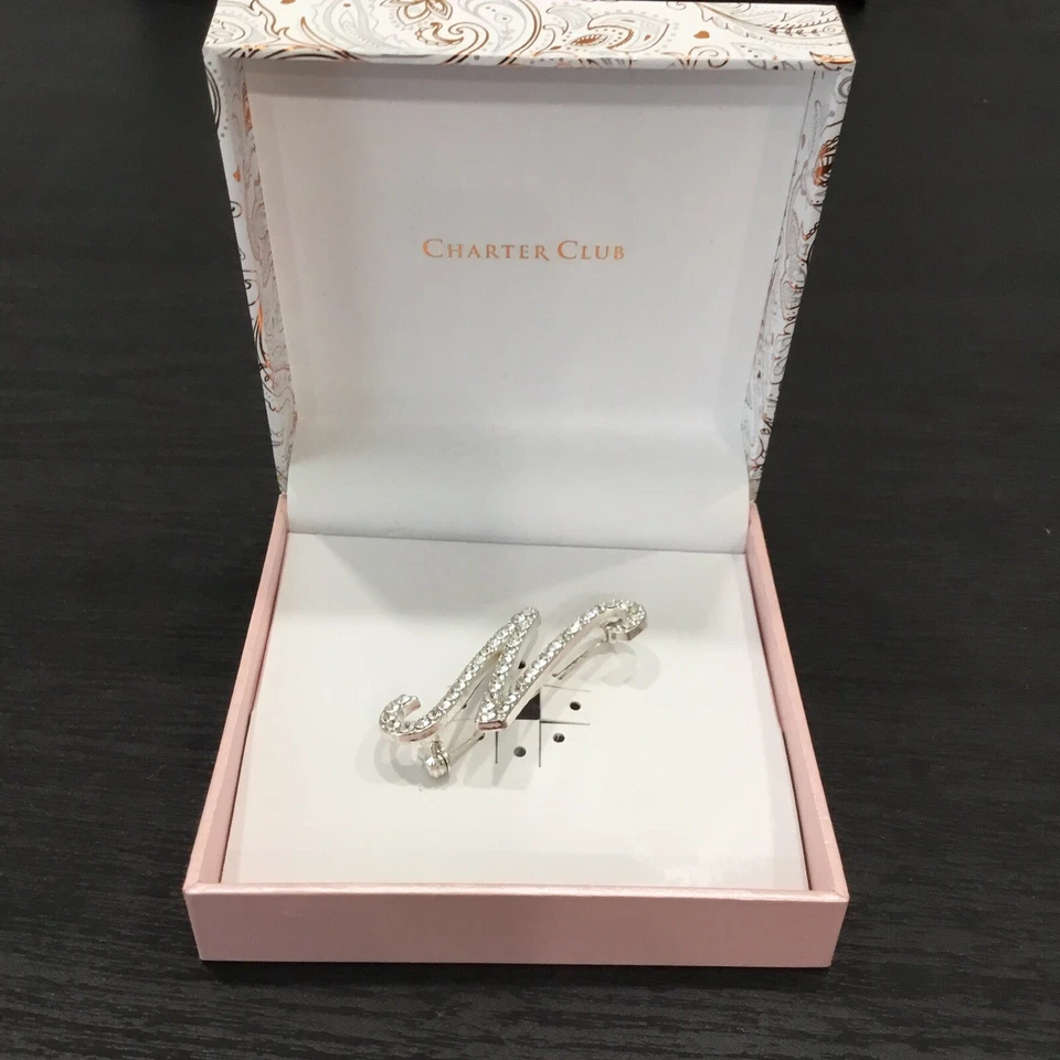 PIN INICIAL CHARTER CLUB "N" plateado circonita cúbica 1,5" alto nuevo Foto 2 de 4