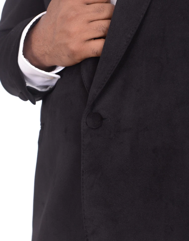 Blazer Steven Land Calce Clásico Terciopelo Negro Sólido 2 Botones con Botones de Terciopelo Foto 2 de 4