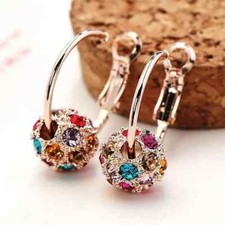 Fashion Sparkling Colorful Cubic Zirconia Hoop Earrings Gift Women Girls