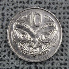 1988 New Zealand 10 Cents Maori Koruru Mask Elizabeth II Copper Nickel ø 23.6mm