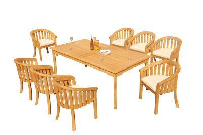 A-Grade Teak 9pc Dining 60'' Rectangle Table 8 Lenong Arm Chairs Set Outdoor