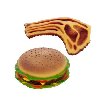 Bulk Buys OD938 6 Squeaky Hamburger and Steak Dog Toy Pack of 6