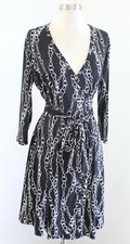 Banana Republic Black Chainlink Print Jersey Wrap Dress Size M Gray White
