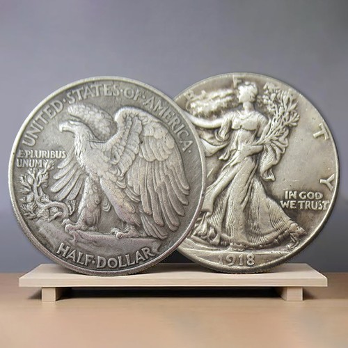 2 Stück 1918 Walking Liberty Half Dollar Münzen - Bild 5 von 8