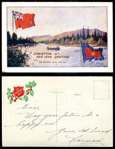 Cartolina CANADA PATRIOTTICA 1910 CEF Bandiere Militari NATALE Salvezza Esercito