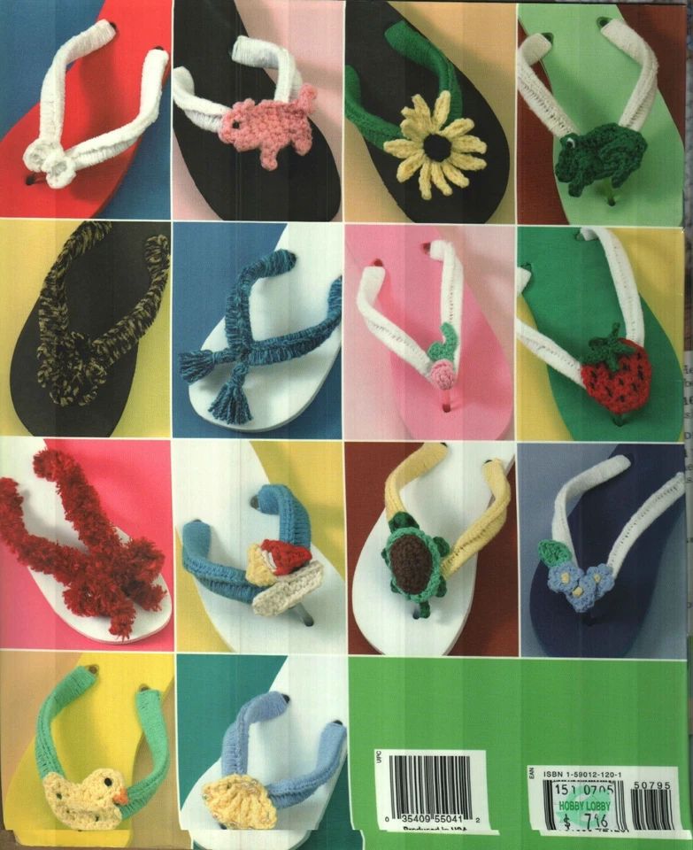 USED HAPPY-FEET FLIP-FLOPS 24 FUN ACCENT DESIGNS CROCHET PATTERN BOOK - Image 2 of 2