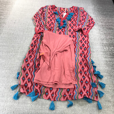 New Oliphant Dress Women Extra Large Red Kaftan Midi 1097V Lined Blue Coral