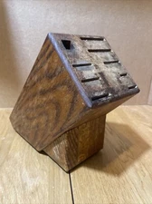 Vintage Chicago Cutlery 9 Slot Solid Oak Wood Knife Block Brown