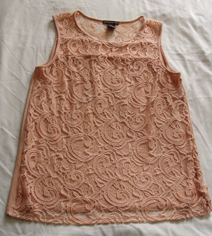 ADRIANNA PAPELL Pink Sleeveless LACE Overlay Knit TANK Top Sz MEDIUM