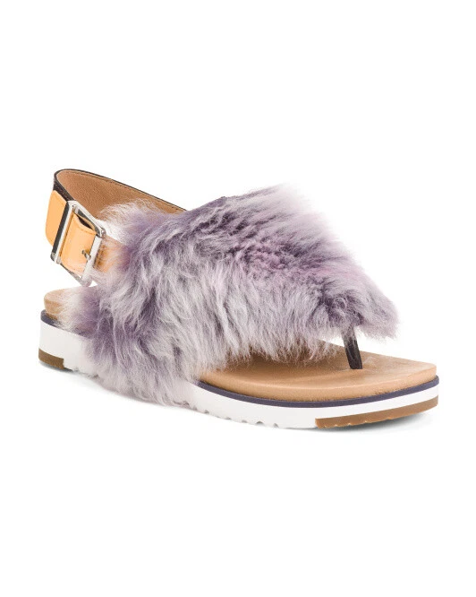 SANDALI CON PERIZOMA UGG HOLLY SOFFICE PELLICCIA VIOLA TAGLIA 7 NUOVI