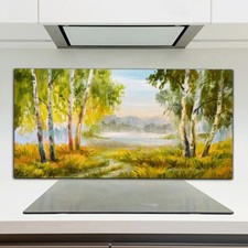 Landschaft Sommer Wald mit Stra&szlig;e K&uuml;chenr&uuml;ckwand Spritzschutz auf Glas 120x60