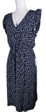 GAP~Woman Size S~Navy Blue Floral Print Flutter Sleeve Midi Dress Lined, Pockets