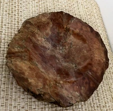 Alabaster Stone Round Ashtray Cigarette Cigar Brown Shades 8” x 8” Vintage